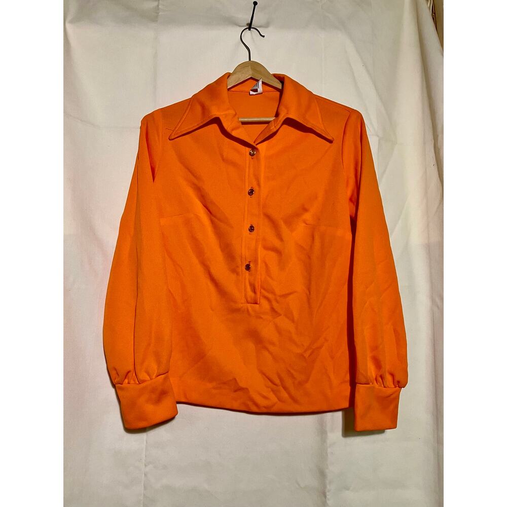 No Brand Name Qaurter Button-Up Orange Blouse Size 14 1/2.